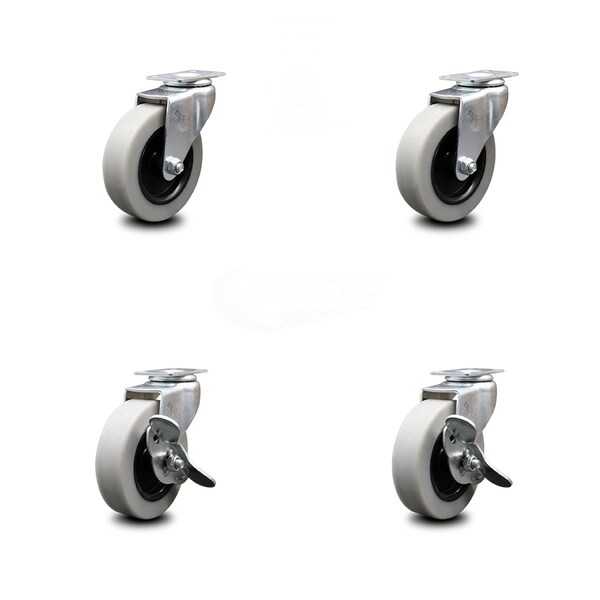 3 Inch Thermoplastic Wheel Top Plate Caster Set with 2 Brakes